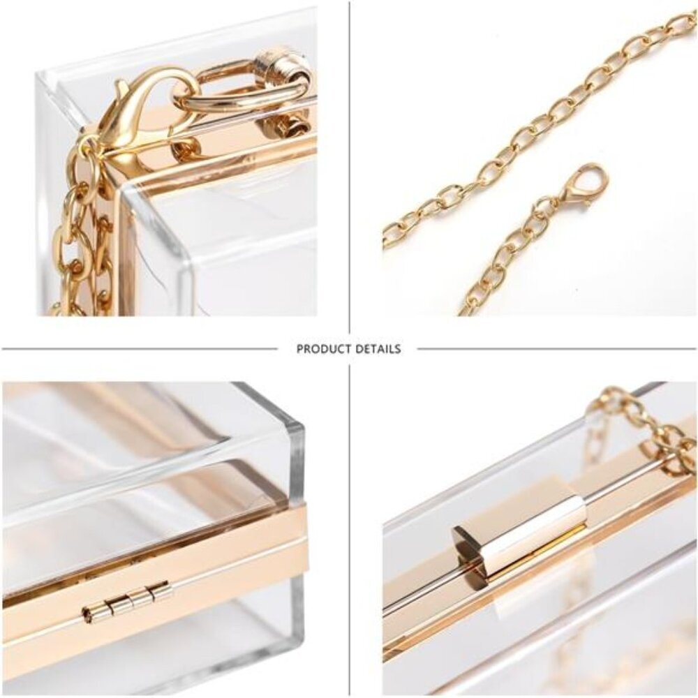 WJCD Women Clear Purse Acrylic Box Clutch Handbag, Small Transparent Crossbody - Picture 3 of 7